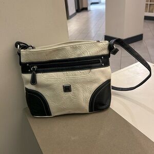 Stone Mountain Versatile White and Black Crossbody Bag with Adjustable Strap